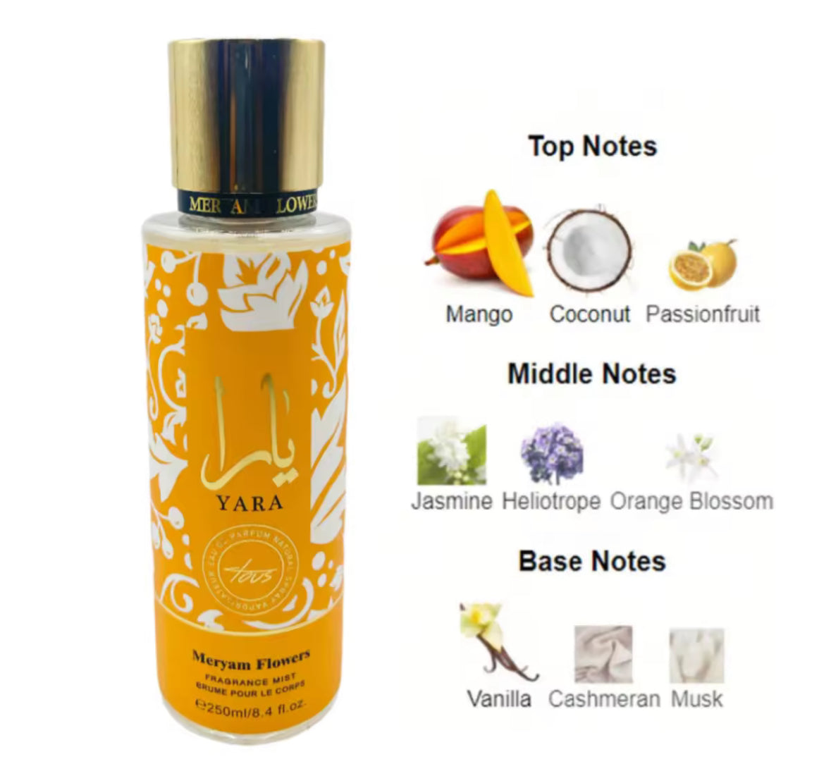 Maryam Flowers Fragrance Mist Size: 250ml / 8.4 fl oz    Available in 4 Different Fragrance Types