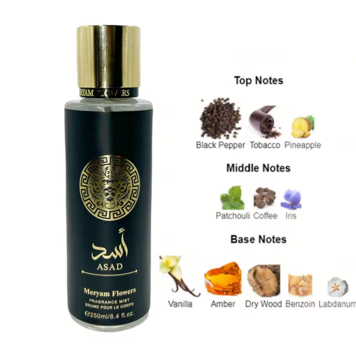 Maryam Flowers Fragrance Mist Size: 250ml / 8.4 fl oz    Available in 4 Different Fragrance Types
