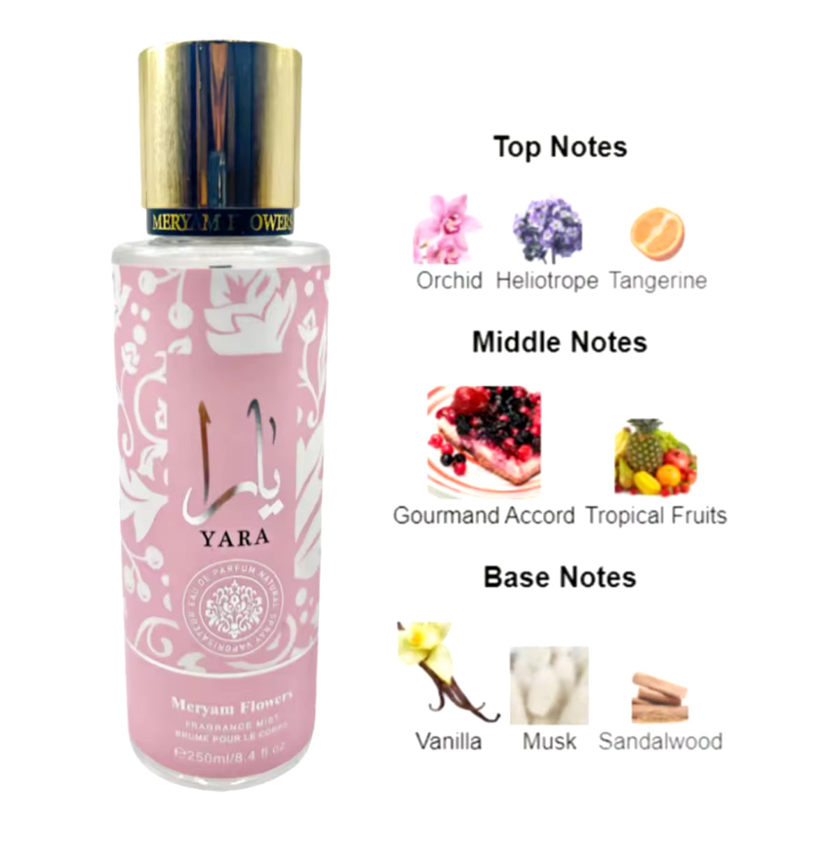 Maryam Flowers Fragrance Mist Size: 250ml / 8.4 fl oz    Available in 4 Different Fragrance Types